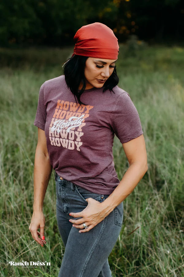 HOWDY HOWDY HOWDY - HEATHER MAROON TEE RANCH DRESSIN