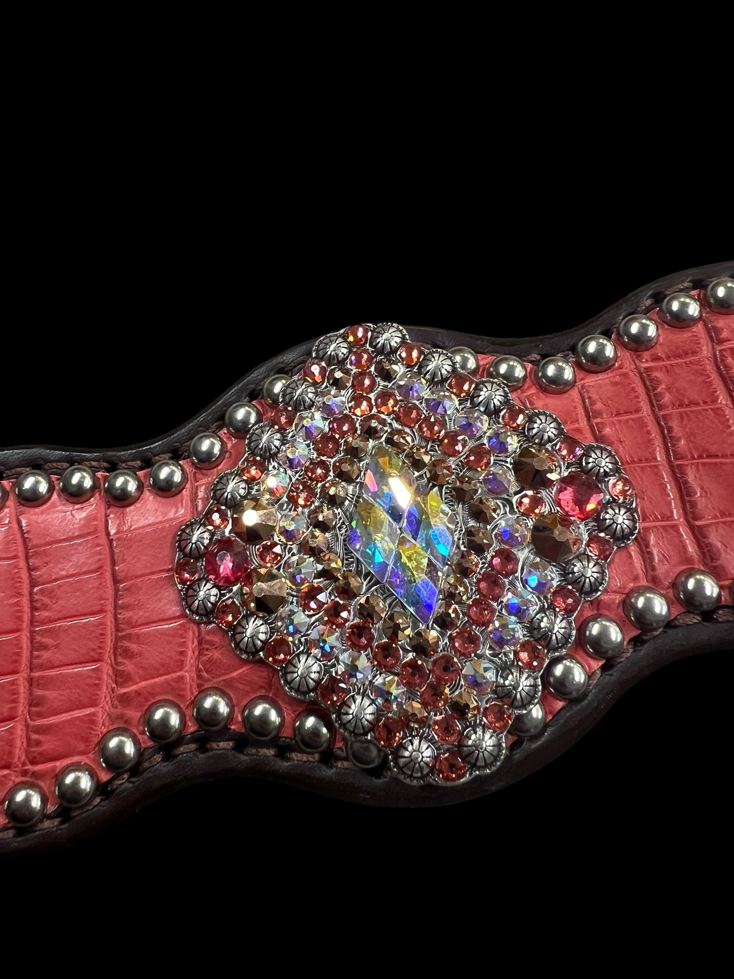 Genuine Coral Alligator on Dark leather