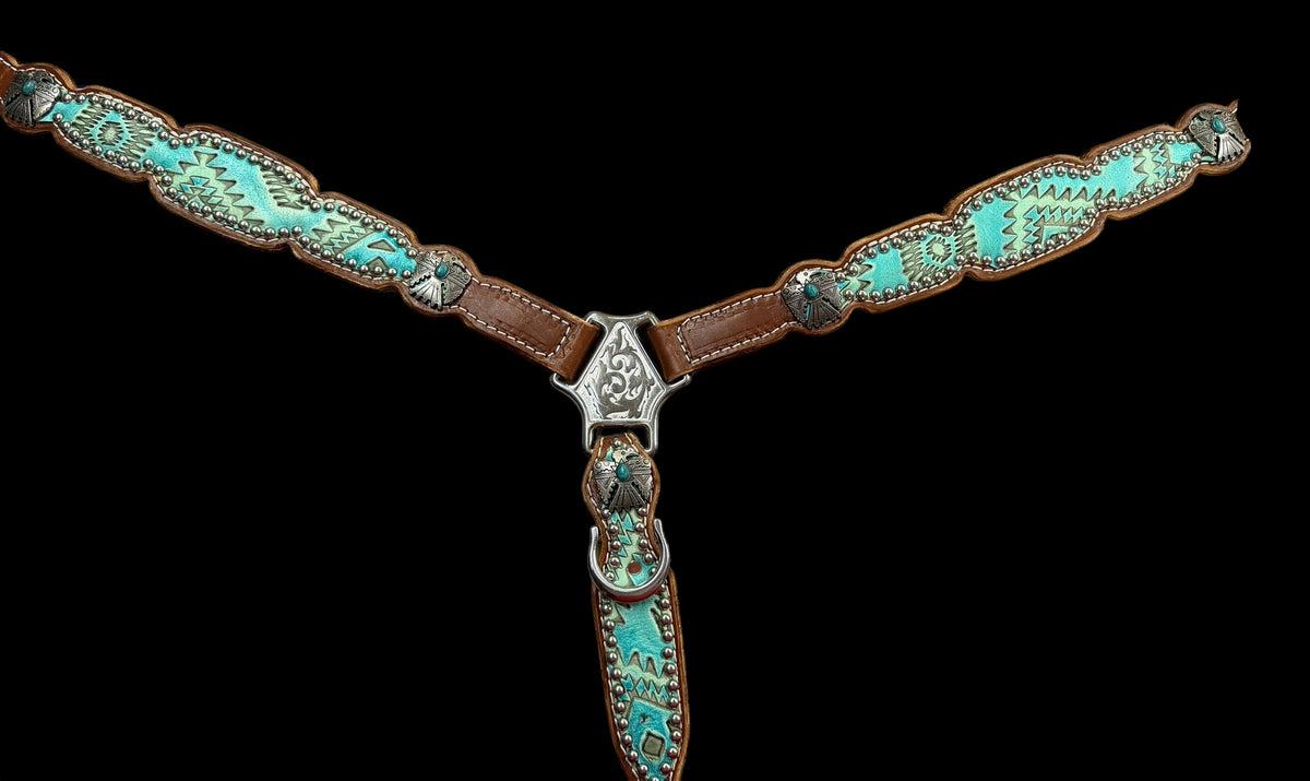 Turquoise aztec on medium  leather