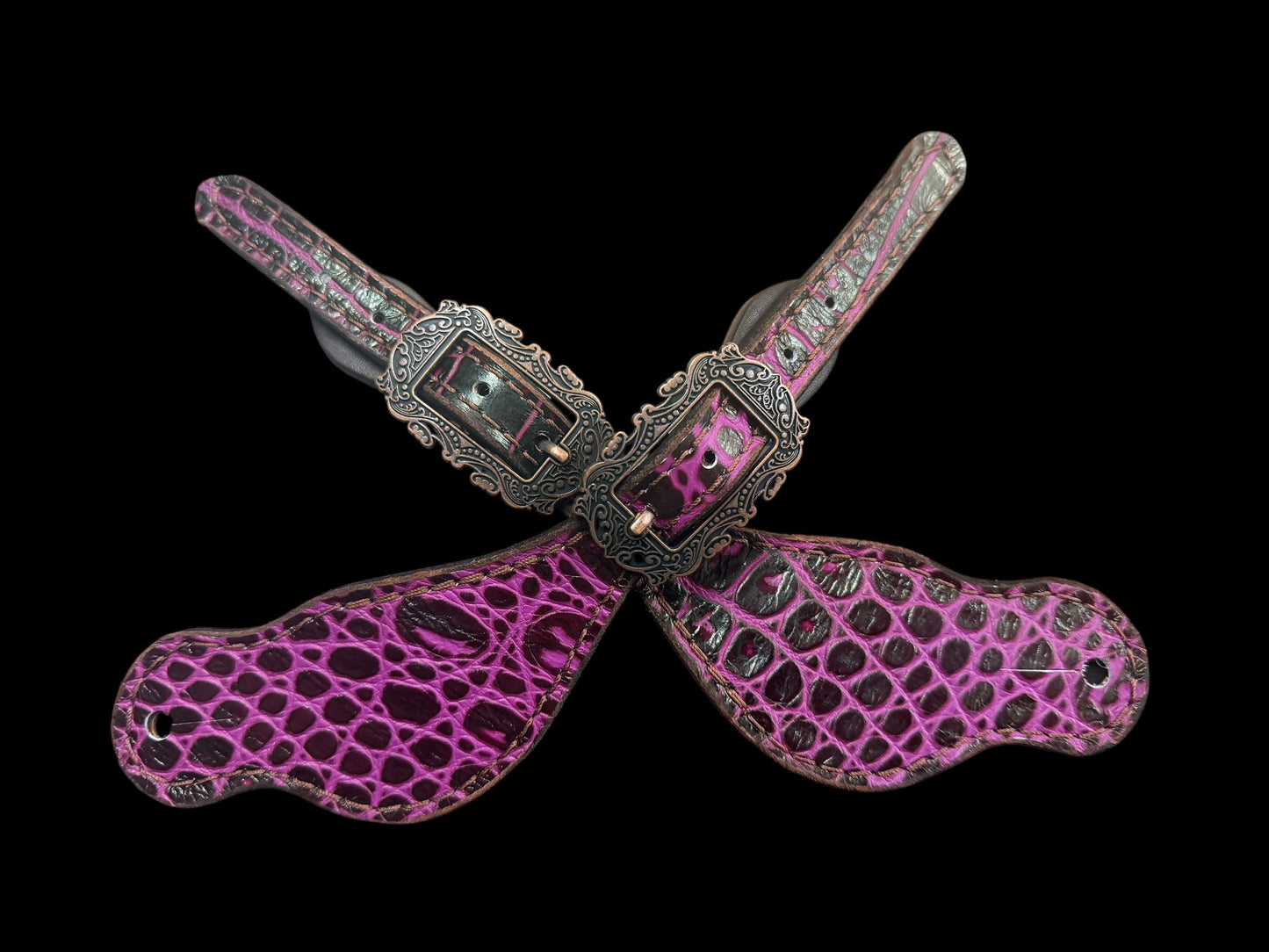 Fuchsia  gator on dark leather
