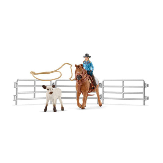 Team Roping With Cowgirl Farm Figurine Toys Play Set