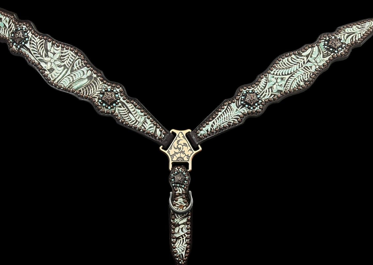 Brown and mint floral on dark leather