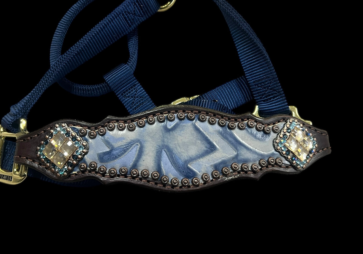 Blue Laredo on chocolate leather