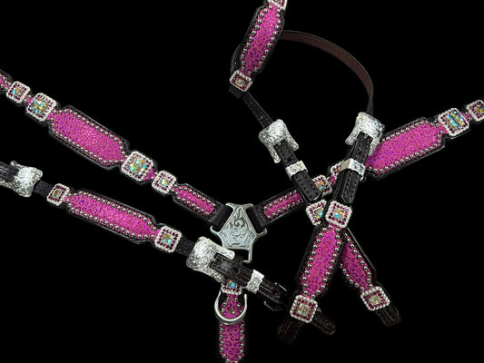 Pink leopard on dark leather