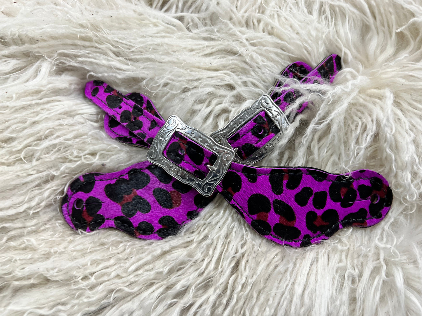 Hot Purple leopard on black leather