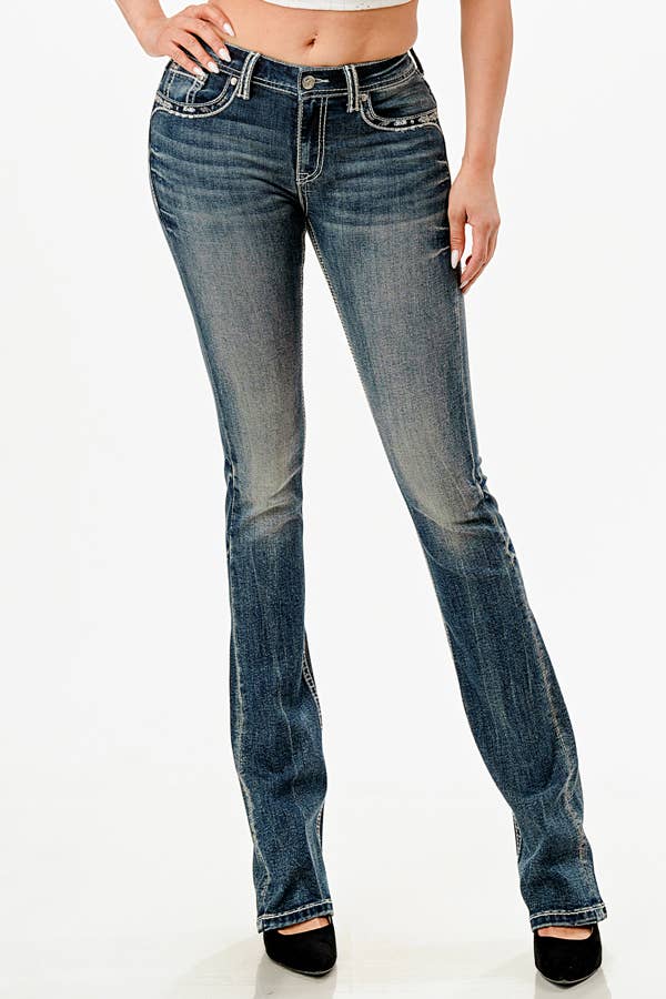 Heavy Stitches Modify Mid-Rise Boot Cut 34" inseam by Grace in LA