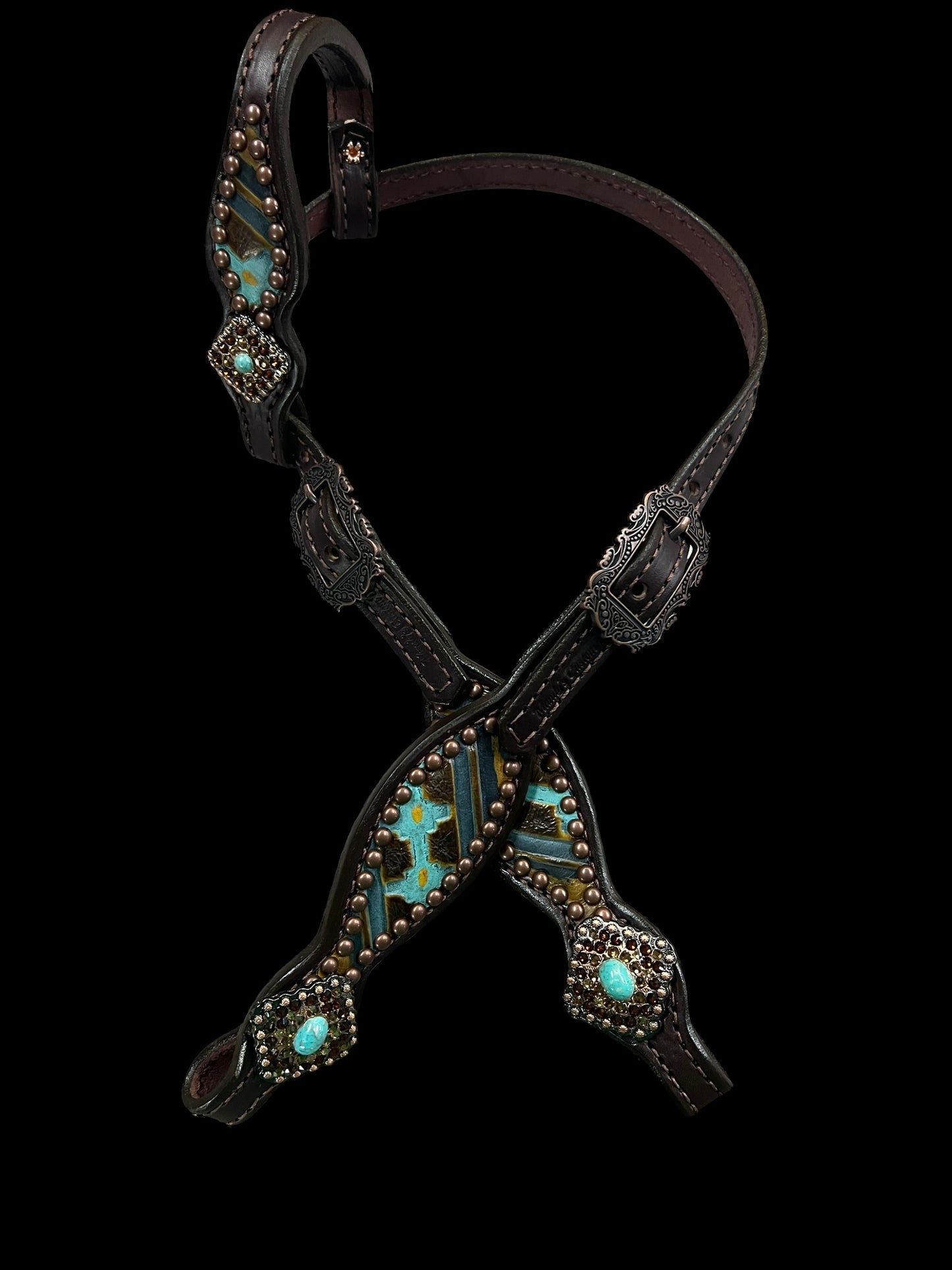 Mocca and mint Navajo on dark leather
