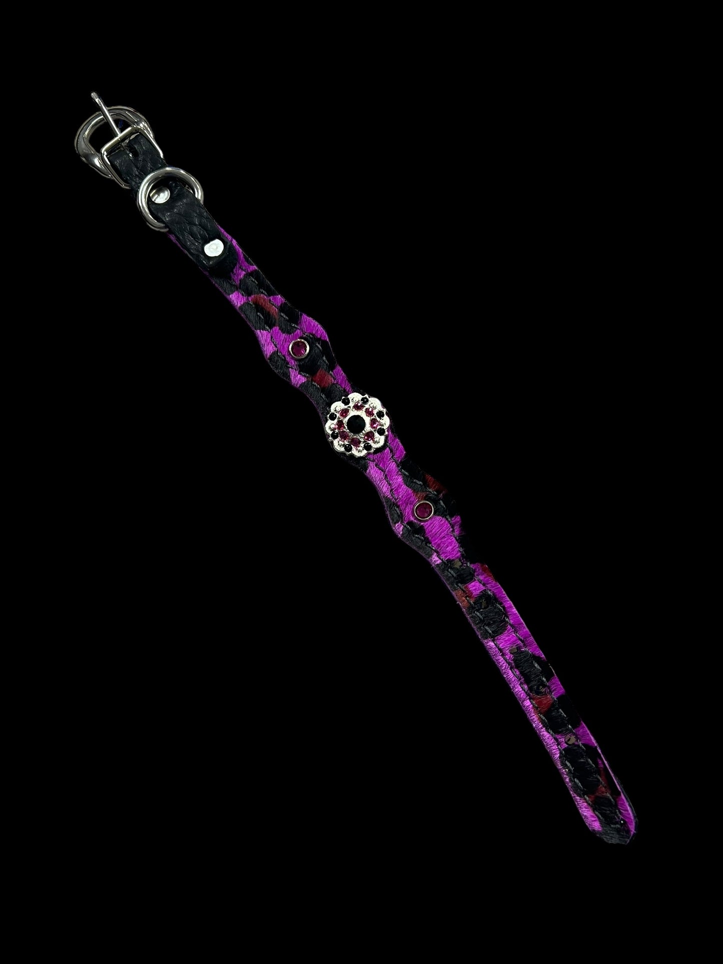 Hot Purple leopard on black leather