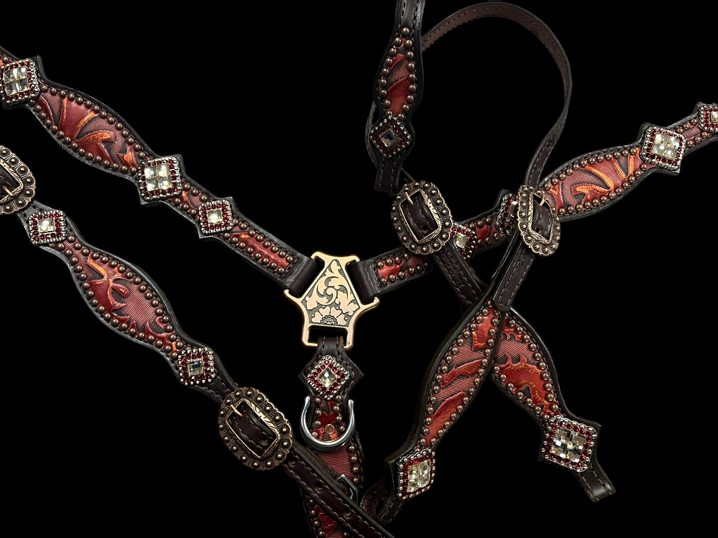 Red and copper Laredo on dark leather