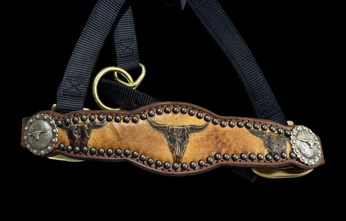 Sepia Longhorns on walnut leather