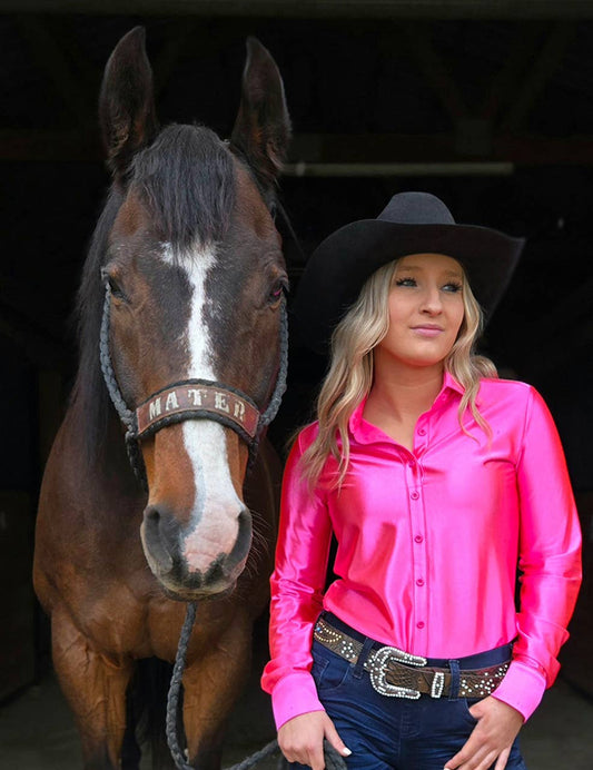 Pullover Button Up (Hot Pink Satin Lightweight Stretch)