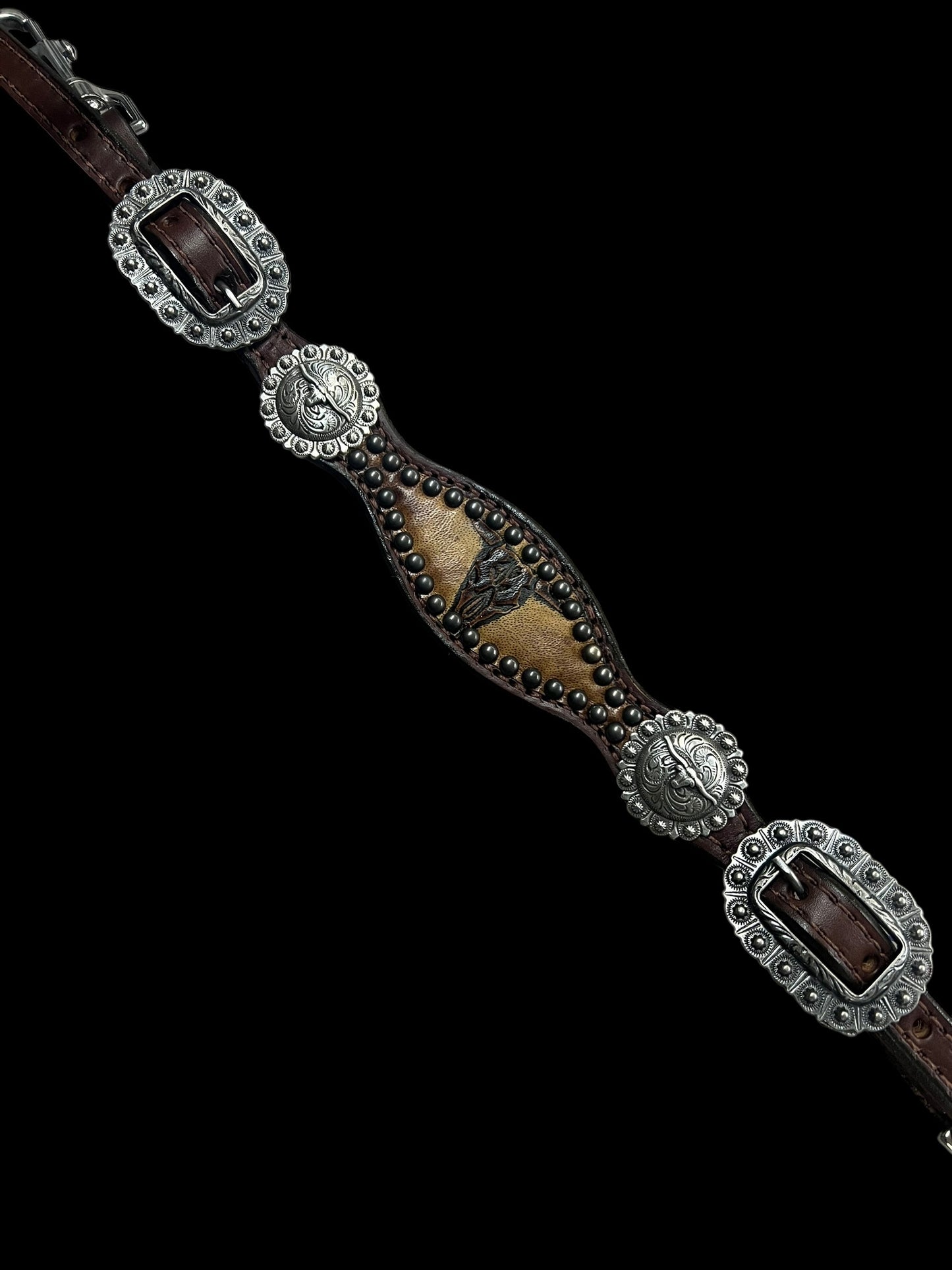 Sepia Longhorns on walnut leather