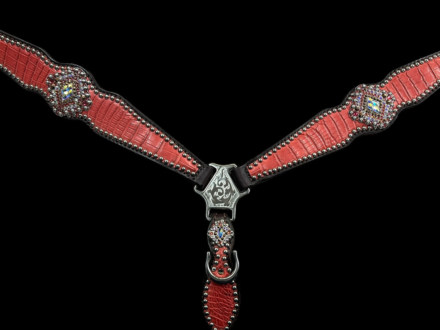 Genuine Coral Alligator on Dark leather