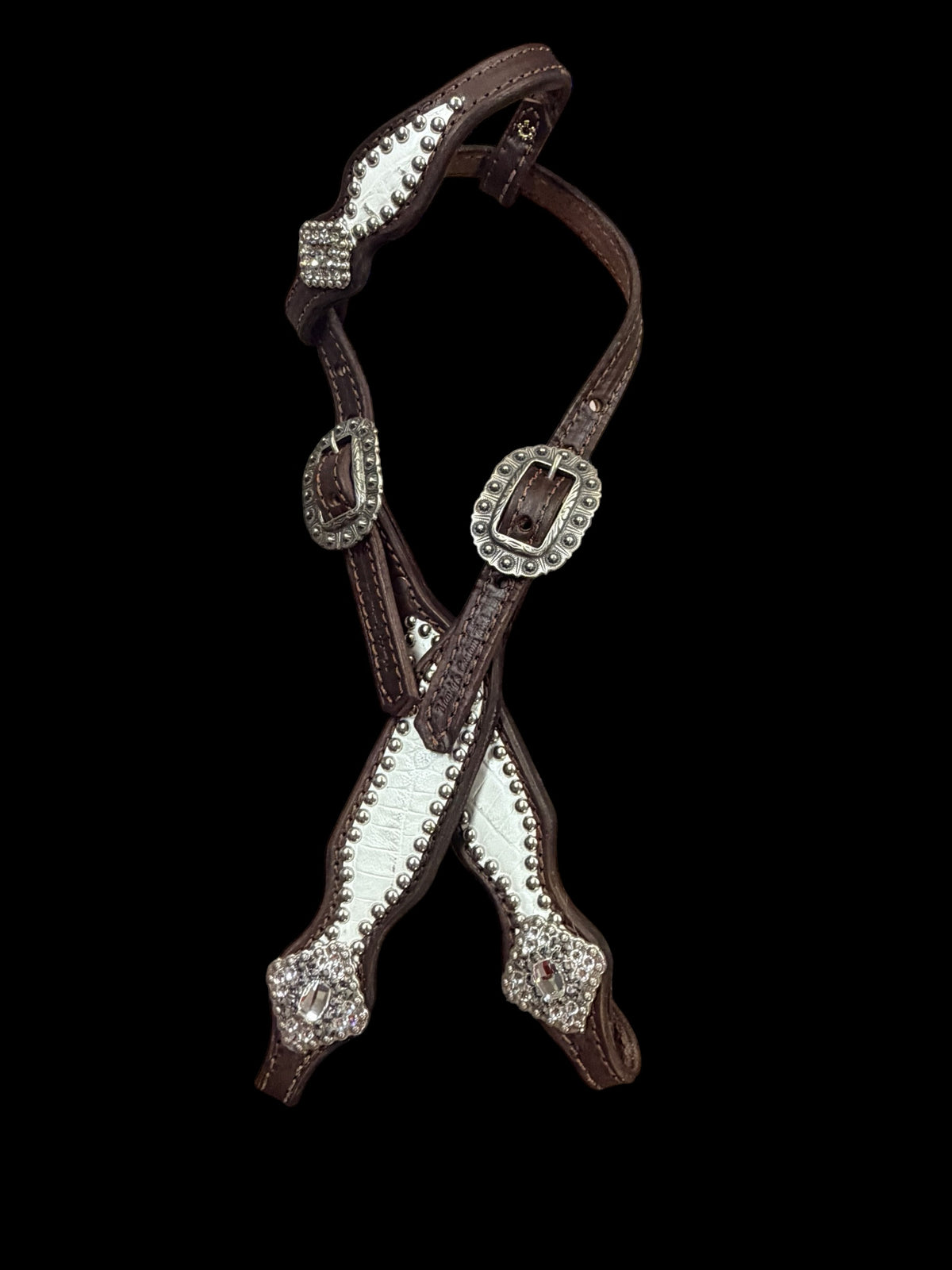 White with silver tips gator on dark leather