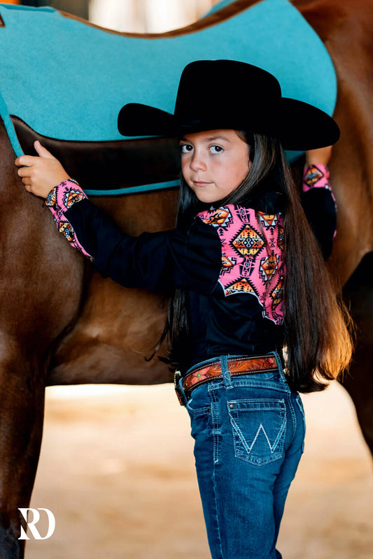 Ranch Dressin*YOUTH* PINK SEDONA YOKE PERFORMANCE SHIRT