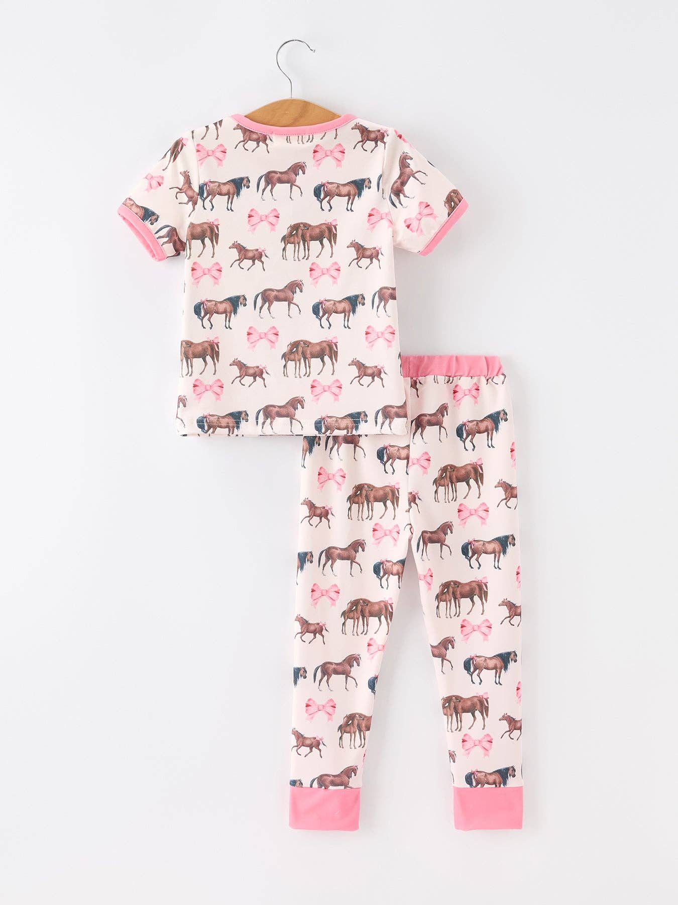 Girls Western Horse Bow Pajamas Set Print