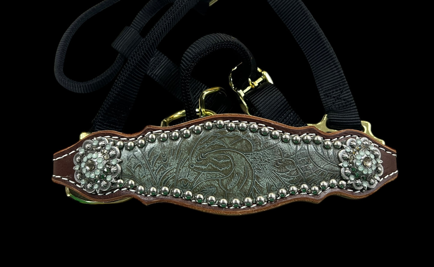 Sage Dallas Floral on walnut leather