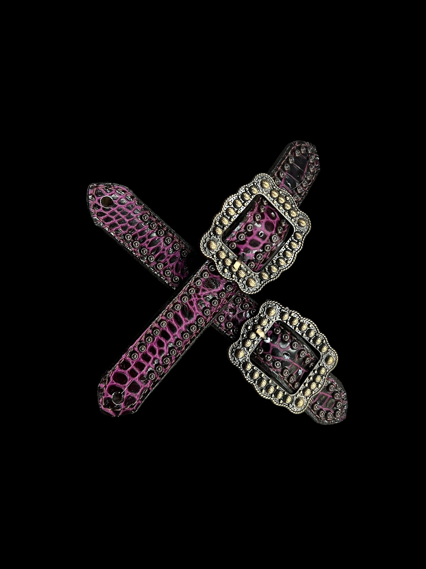 Fuchsia  gator on dark leather