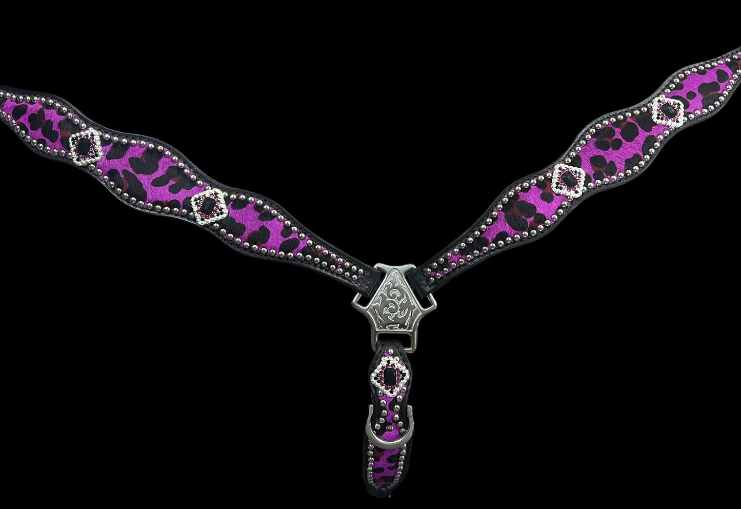 Hot Purple leopard on black leather