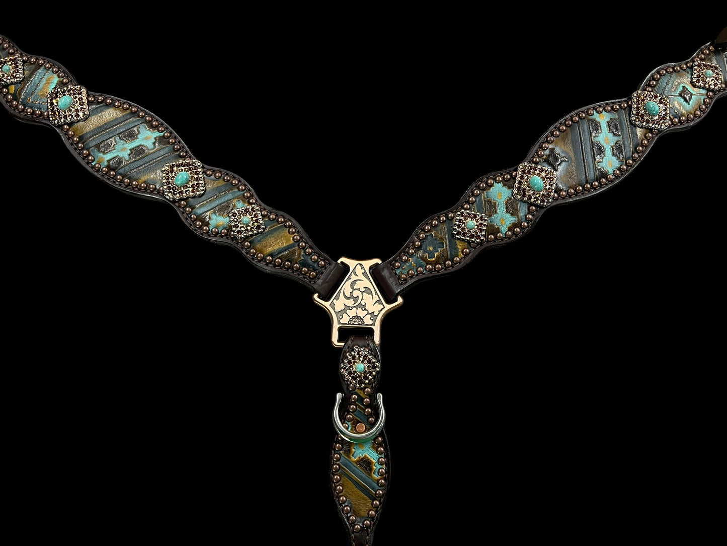 Mocca and mint Navajo on dark leather