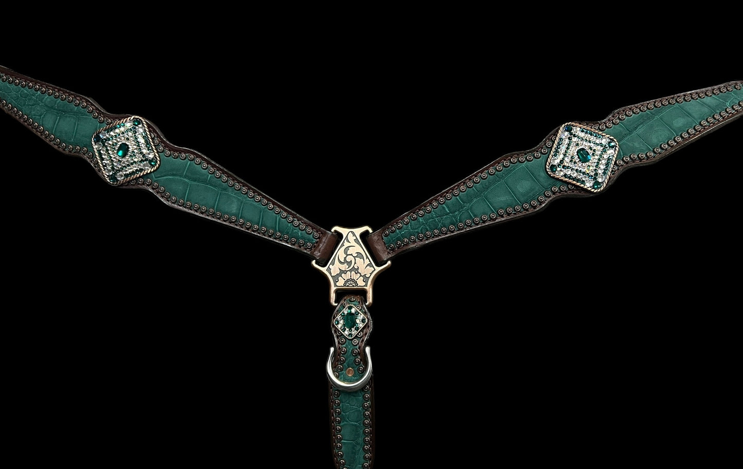 Genuine Hunter green Alligator on walnut leather