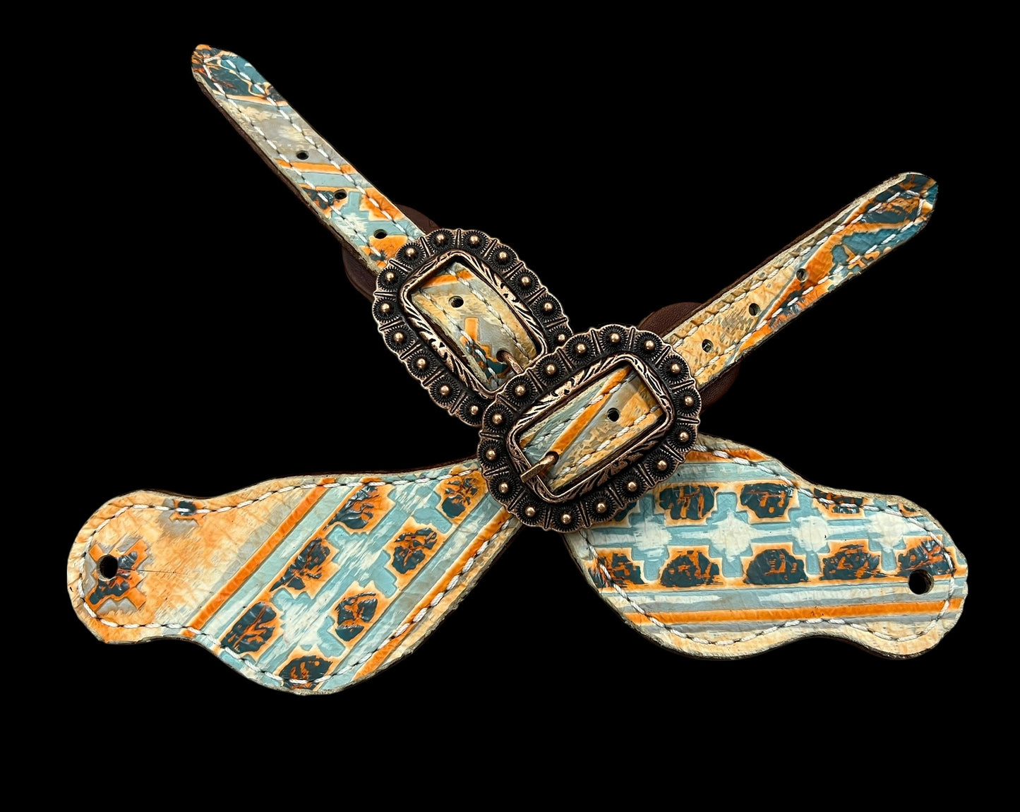 Orange and turquoise navajo on dark leather