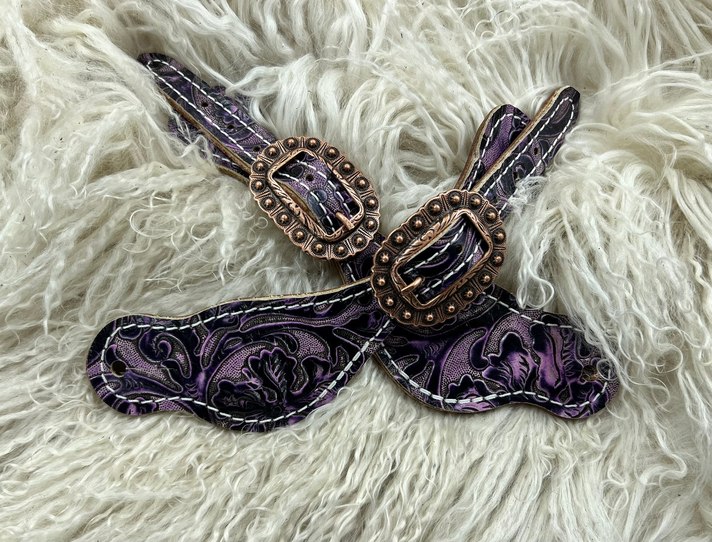 Purple floral on medium leather