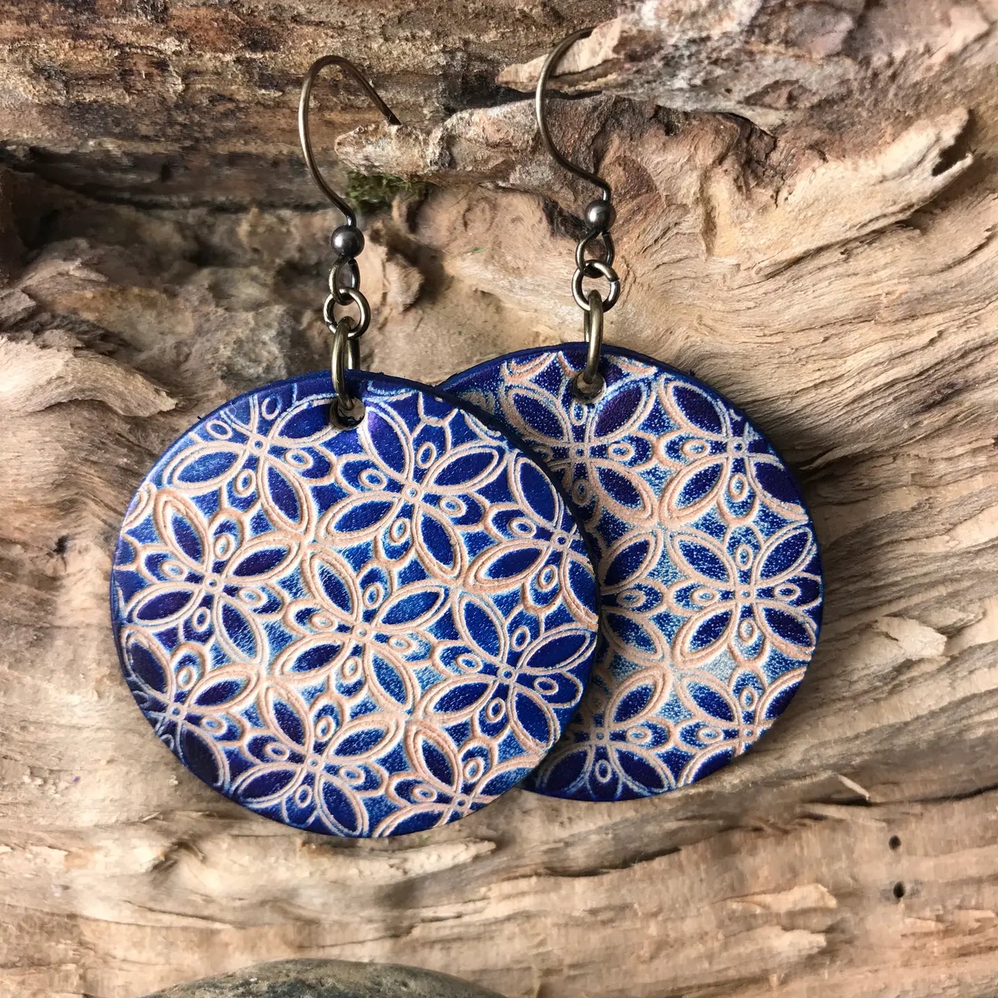 Circle Hand Tooled Geometric Leather Earrings