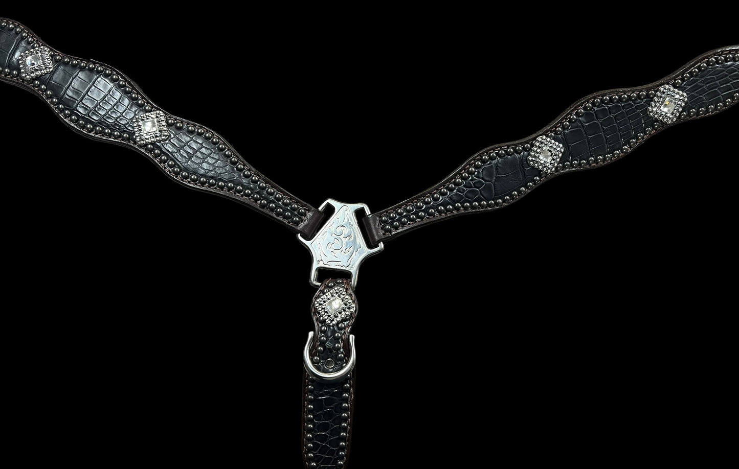 Genuine Anthracite Gator on dark leather