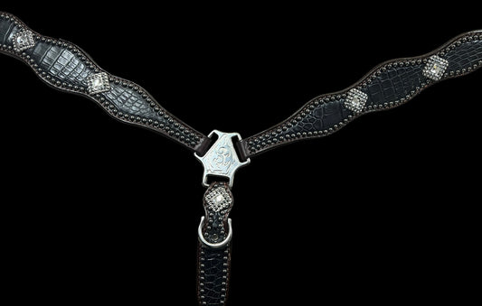 Genuine Anthracite Gator on dark leather