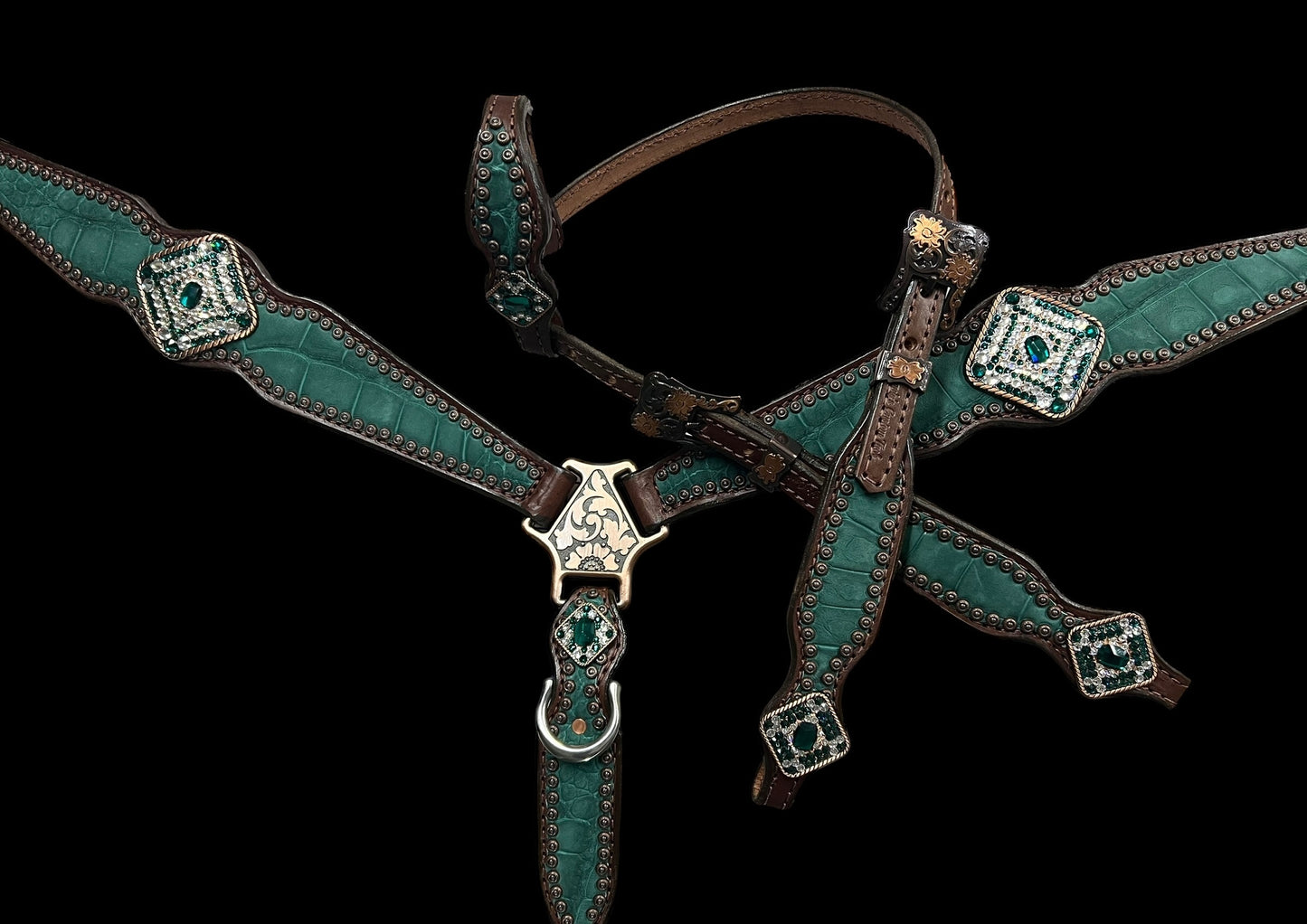 Genuine Hunter green Alligator on walnut leather