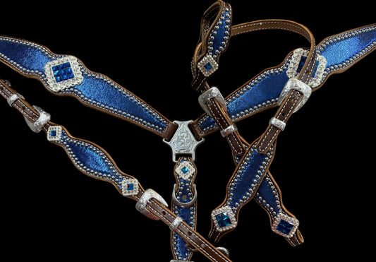 Blue on walnut leather