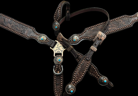 Brown floral on dark leather