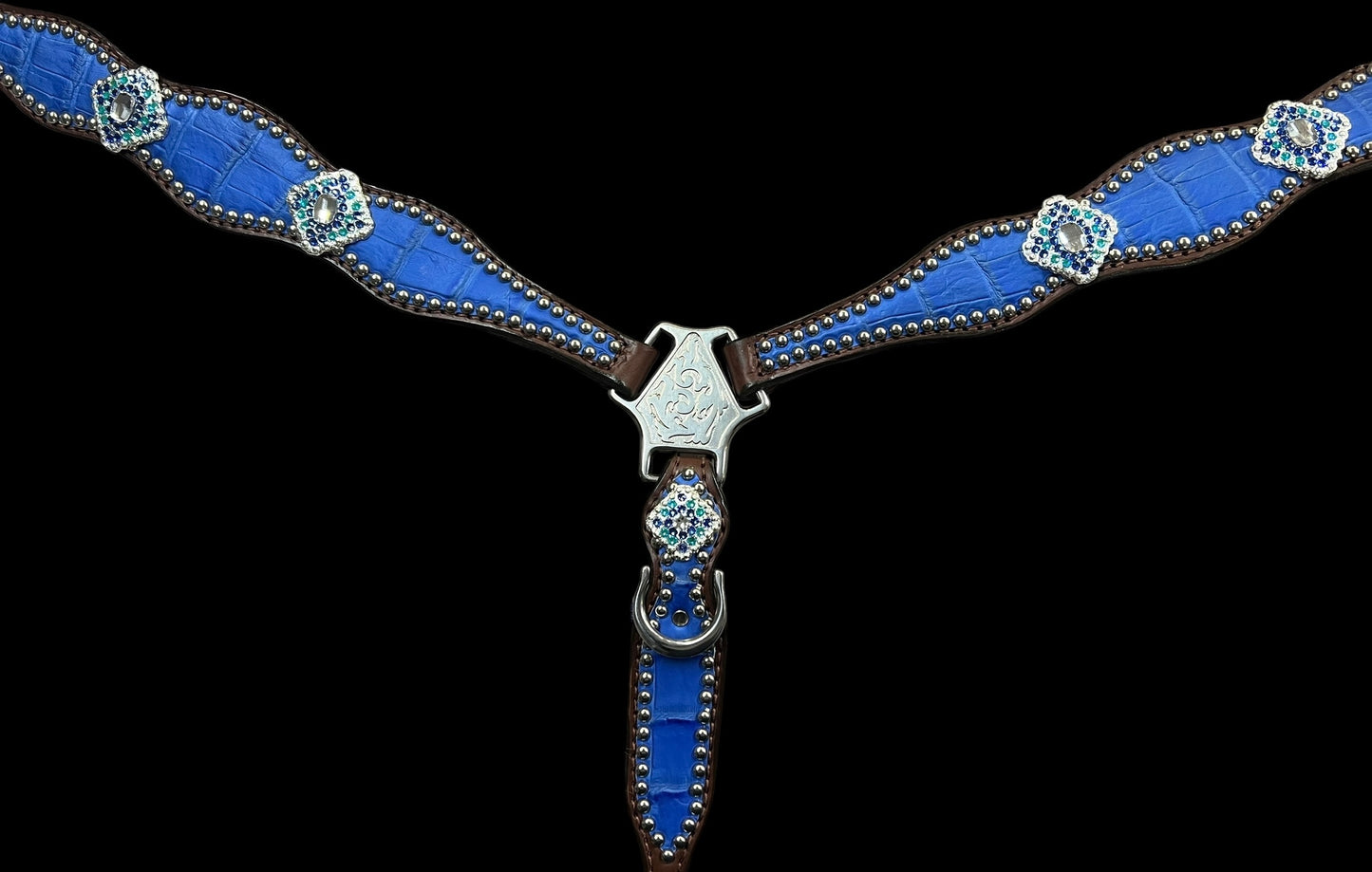 Genuine Blue  alligator on walnut leather