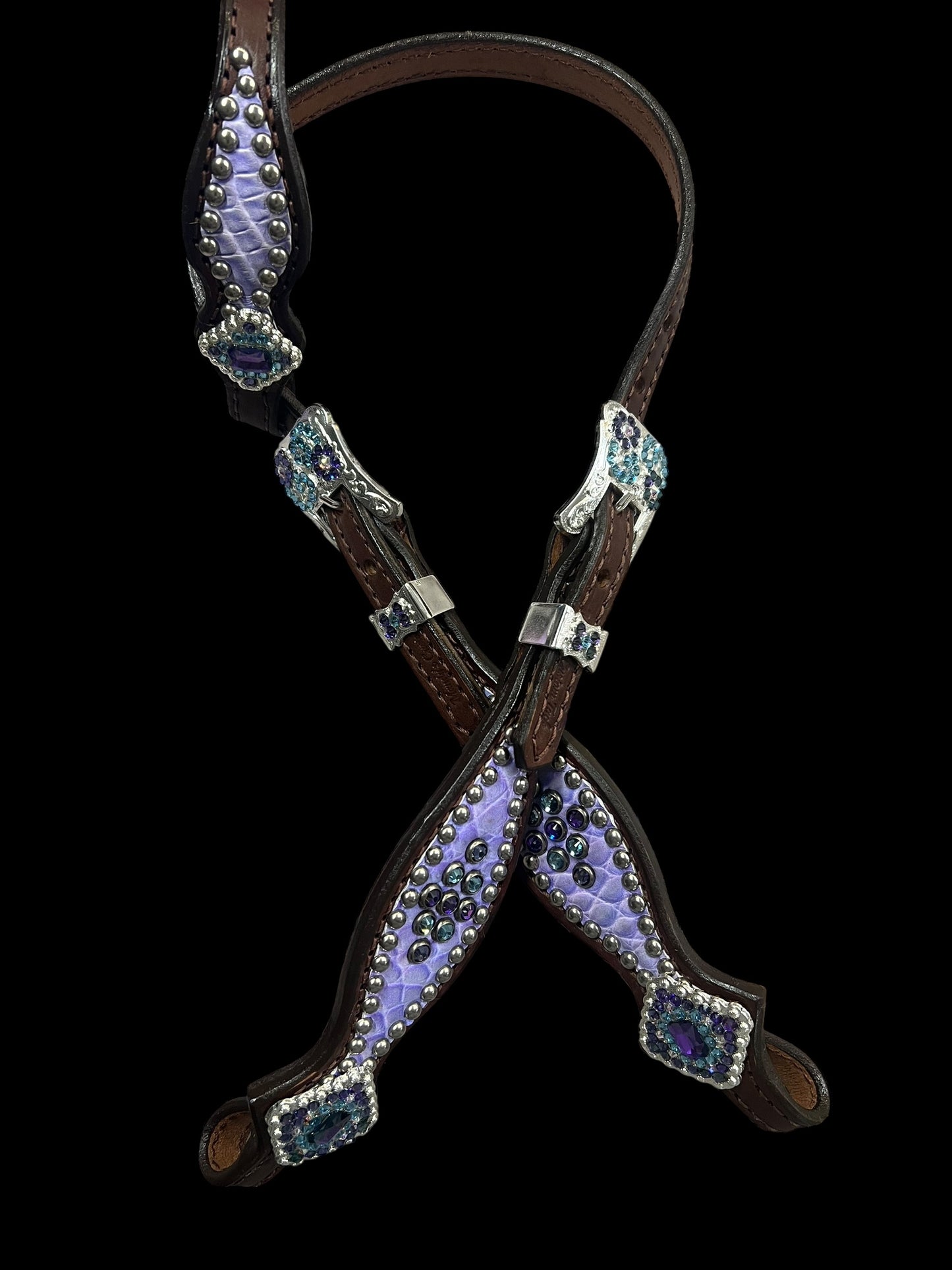 Genuine Purple cotton Candy alligator on walnut leather