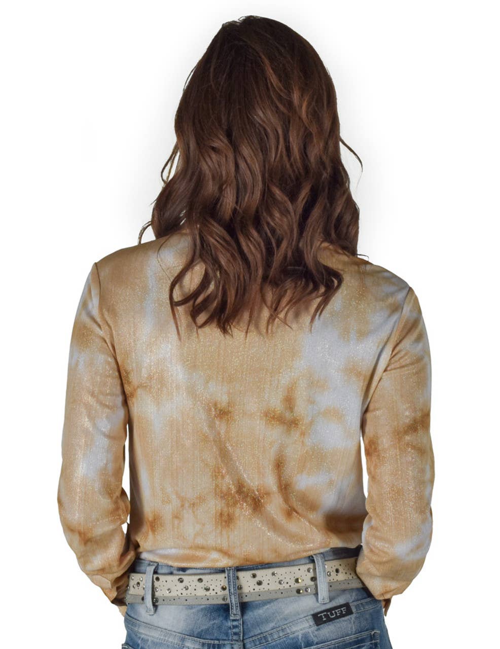 Pullover Button Up Tan Sparkly Tie Dye Stretch Jersey: Tan