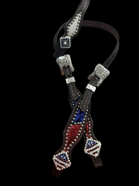 Red, white, and blue mystic on dark