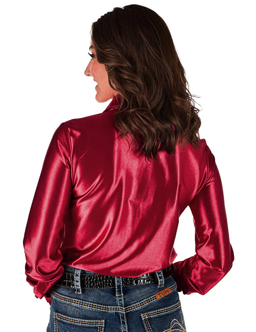 Pullover Button Up (Ruby Red Satin Lightweight Stretch