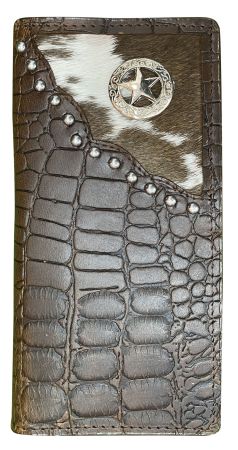 Brown Faux Alligator Hair on Cowhide Bi-fold Wallet