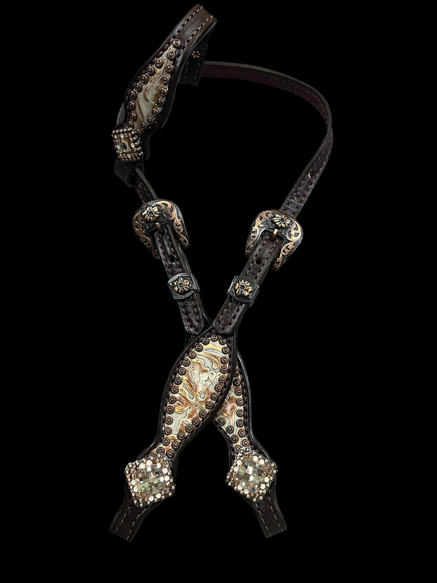 Ginger floral on dark leather