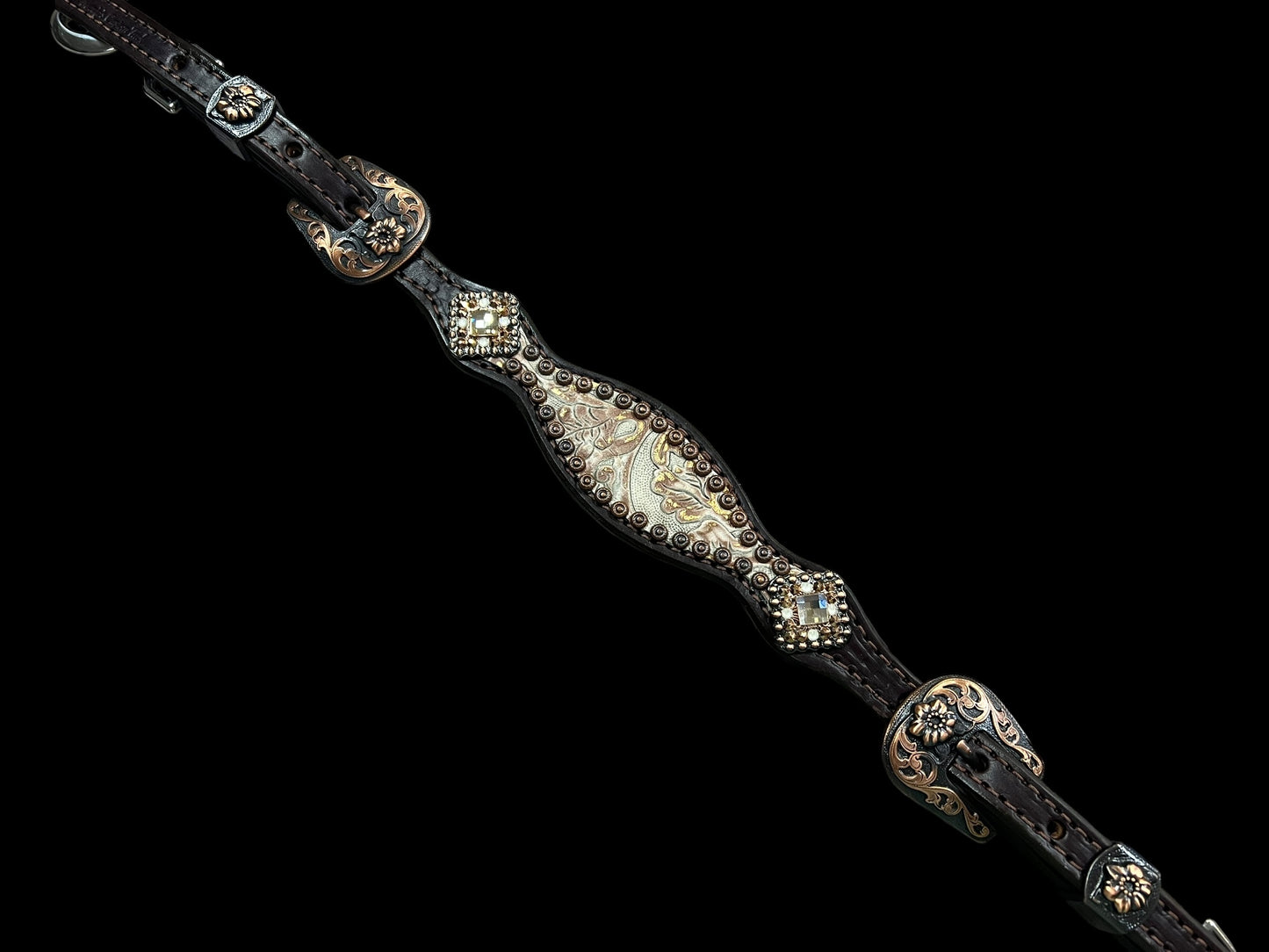 Ginger floral on dark leather