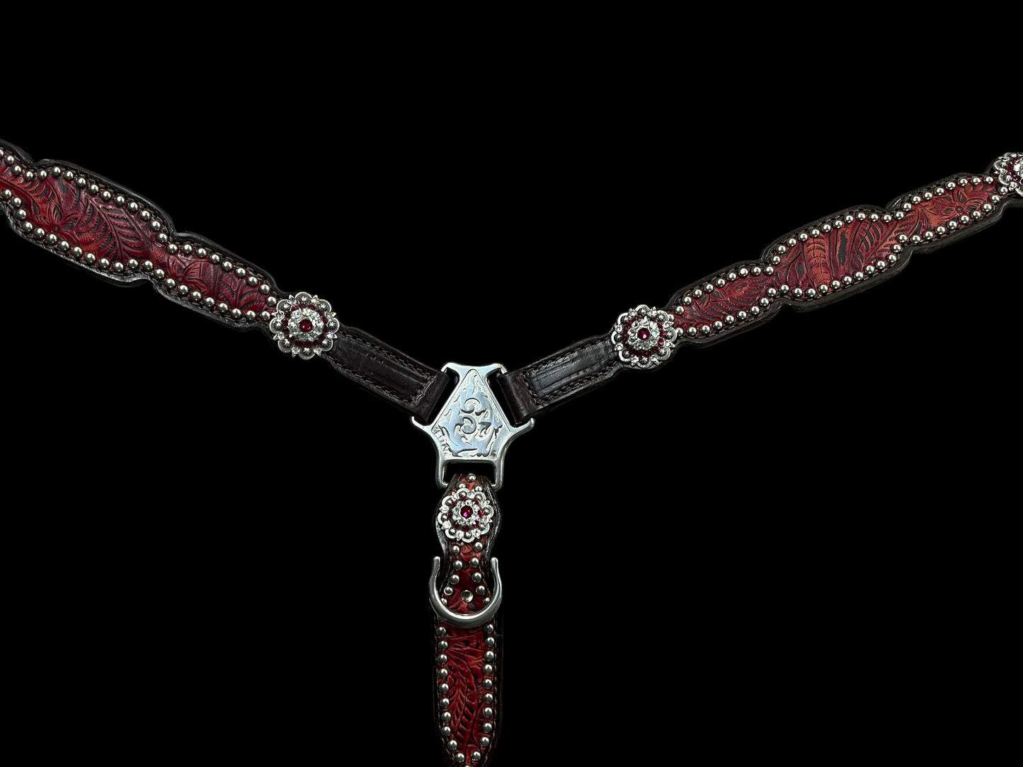 Pomegranate floral on dark leather