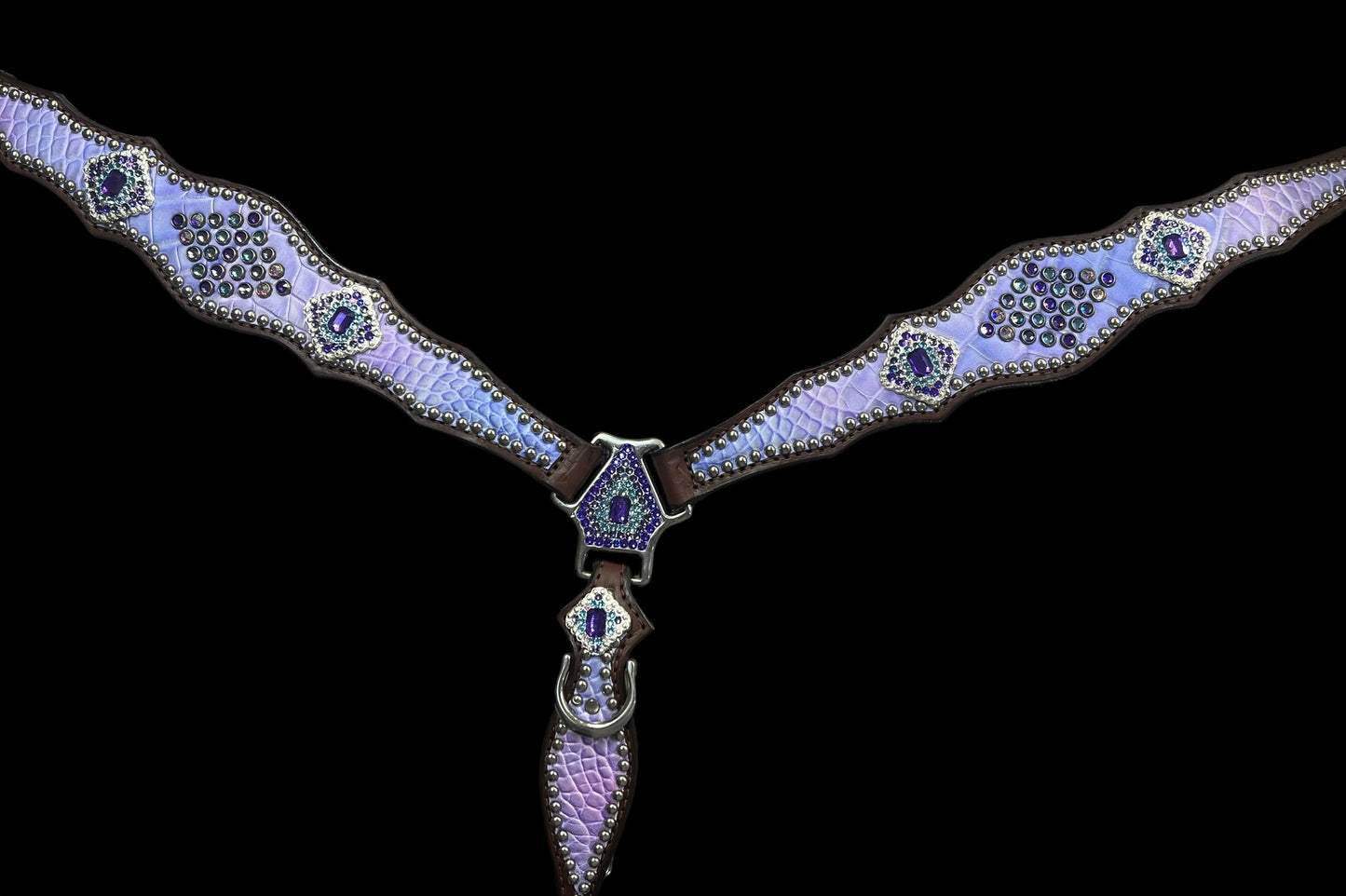 Genuine Purple cotton Candy alligator on walnut leather