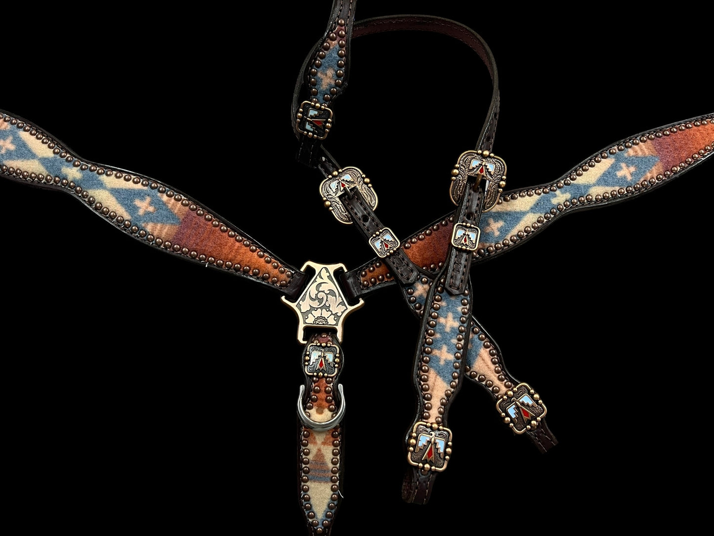 Blue and red Pendleton® on dark leather