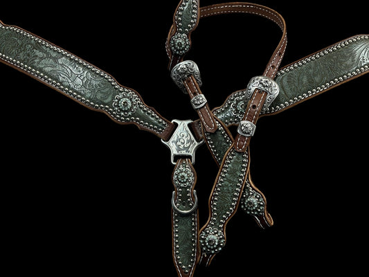 Sage Dallas Floral on walnut leather