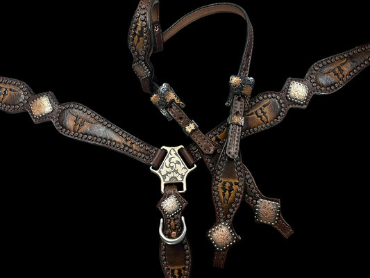 Brown longhorns on Walnut Leather