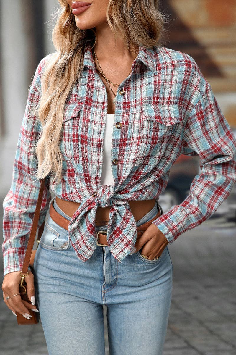 Plaid Long Sleeve Button Down Shirt with Chest Pockets