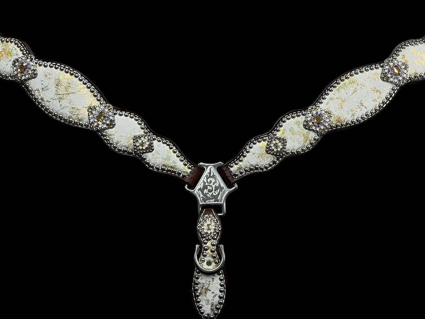 Ivory and gold halo on Walnut leather