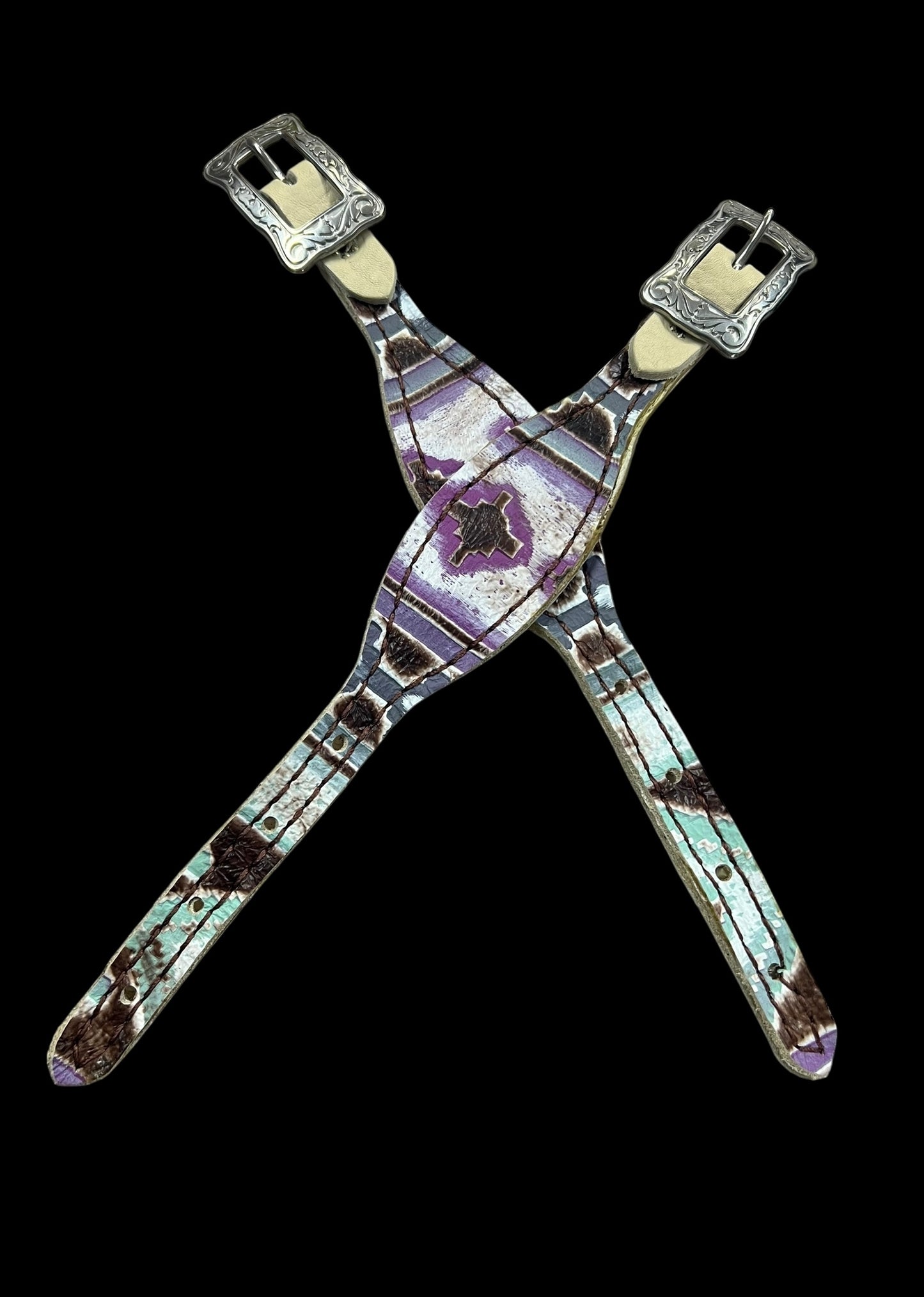Mint and purple Navajo on dark leather