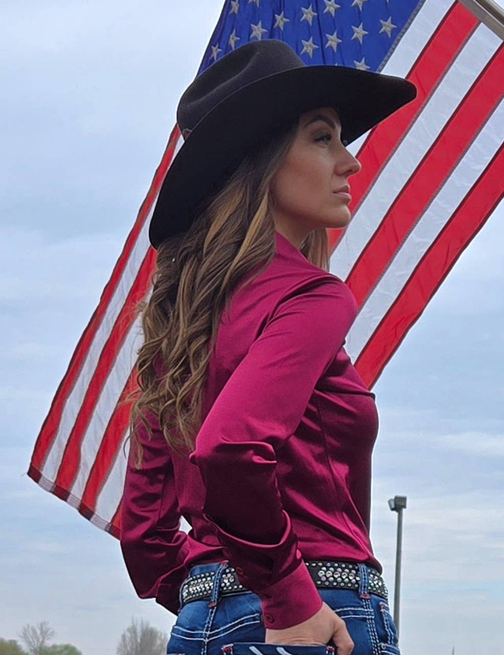 Pullover Button Up (Ruby Red Satin Lightweight Stretch